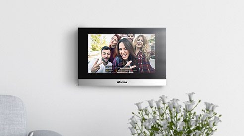 An indoor monitor on a wall