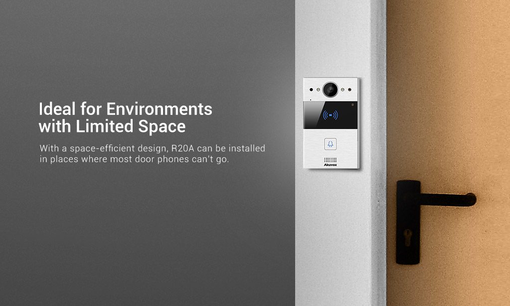 An Akuvox door station beside a front door